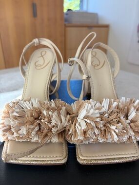 Sam Edelman Beige Pom-Pom Strap Sandals